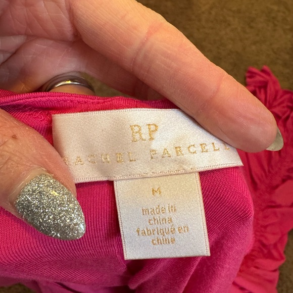 Rachel Parcell Ruched Pink Midi Dress Bodycon Long Sleeve Barbie M - Picture 5 of 9